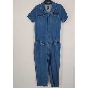 GAP Maternity Denim Short Sleeve Jumpsuit Blue Utility Style Size Medium
